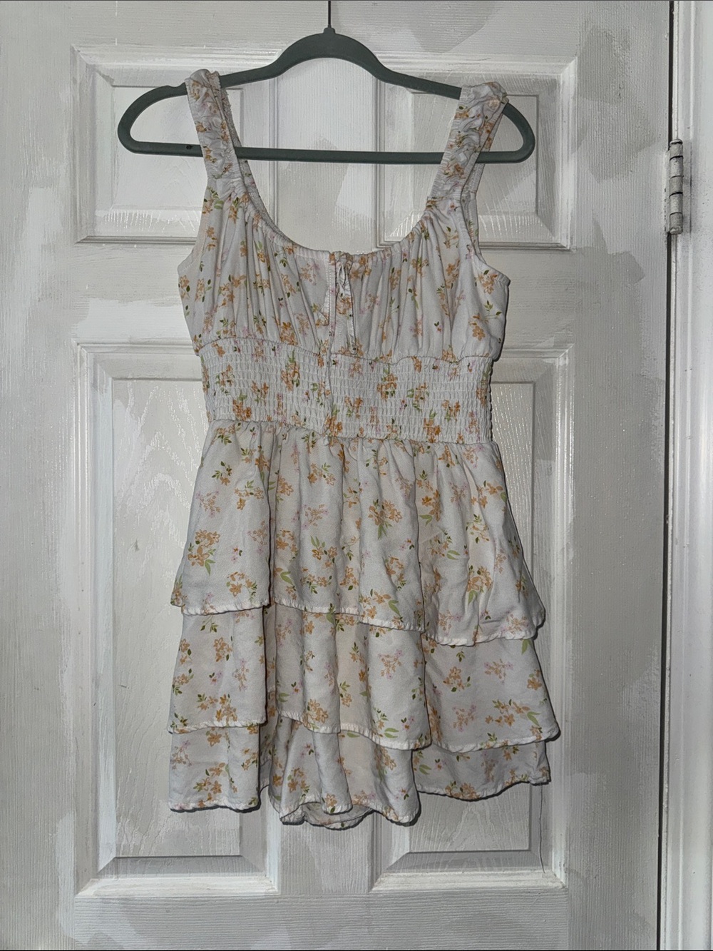 No Boundaries White Floral Smocked Sundress with Pastel Accents (shorts built in